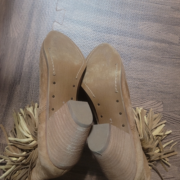 Sam Edelman Louie Western Boot Caramel Brown Suede Fringe US Size 9 Block Heel - Picture 11 of 12